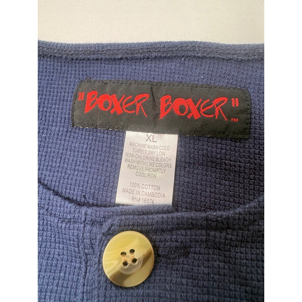 Boxer Boxer Henley Shirt Mens XL Blue Excellent Waffle Knit Pocket Short Sleeve - Picture 3 of 11